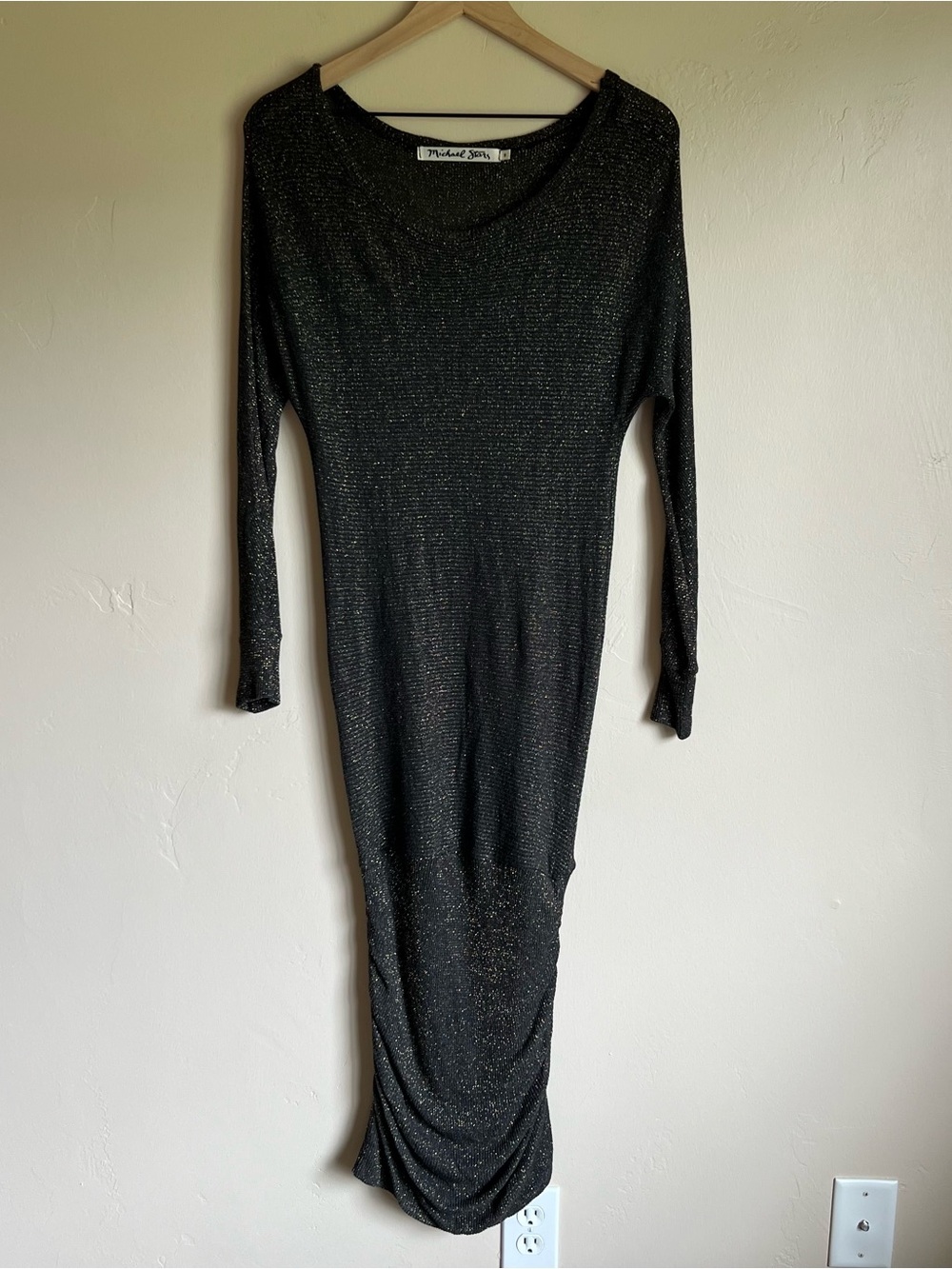 Michael Stars Black Glitter Long Sleeve Midi Dress